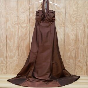 B2 Brown Halter Pleated Maxi Gown Dress 10
